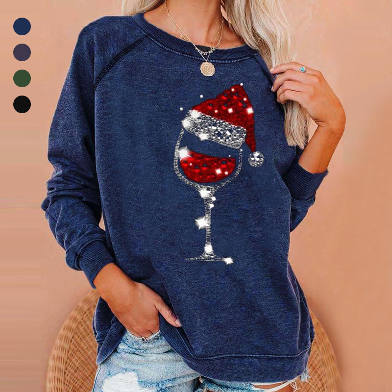 Weihnachts-Sweatshirt mit Weinglas-Print | 50% RABATT