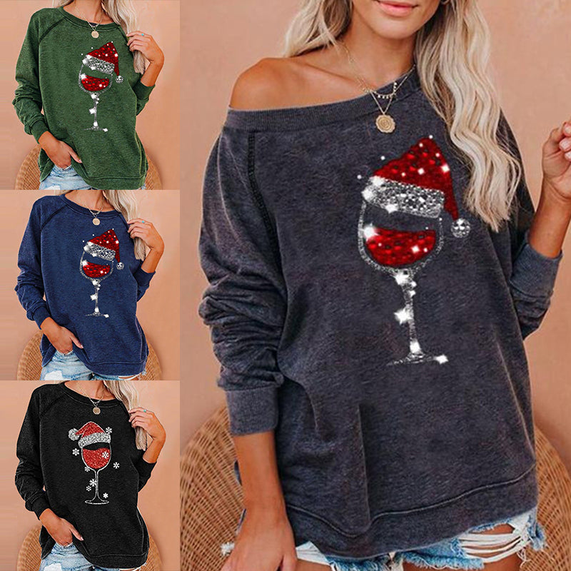 Weihnachts-Sweatshirt mit Weinglas-Print | 50% RABATT