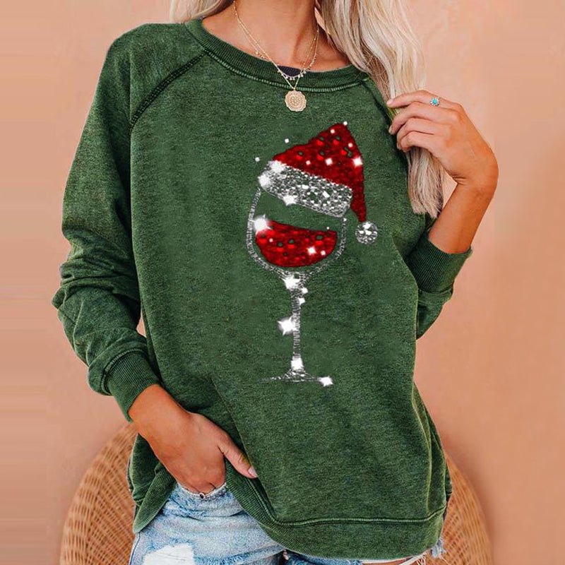 Weihnachts-Sweatshirt mit Weinglas-Print | 50% RABATT