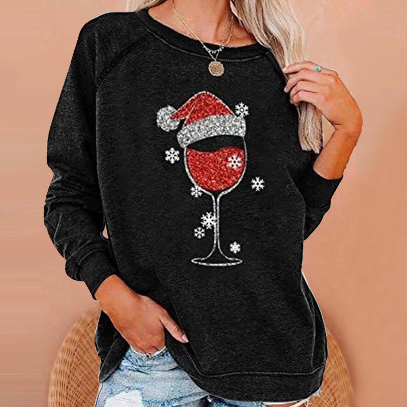 Weihnachts-Sweatshirt mit Weinglas-Print | 50% RABATT