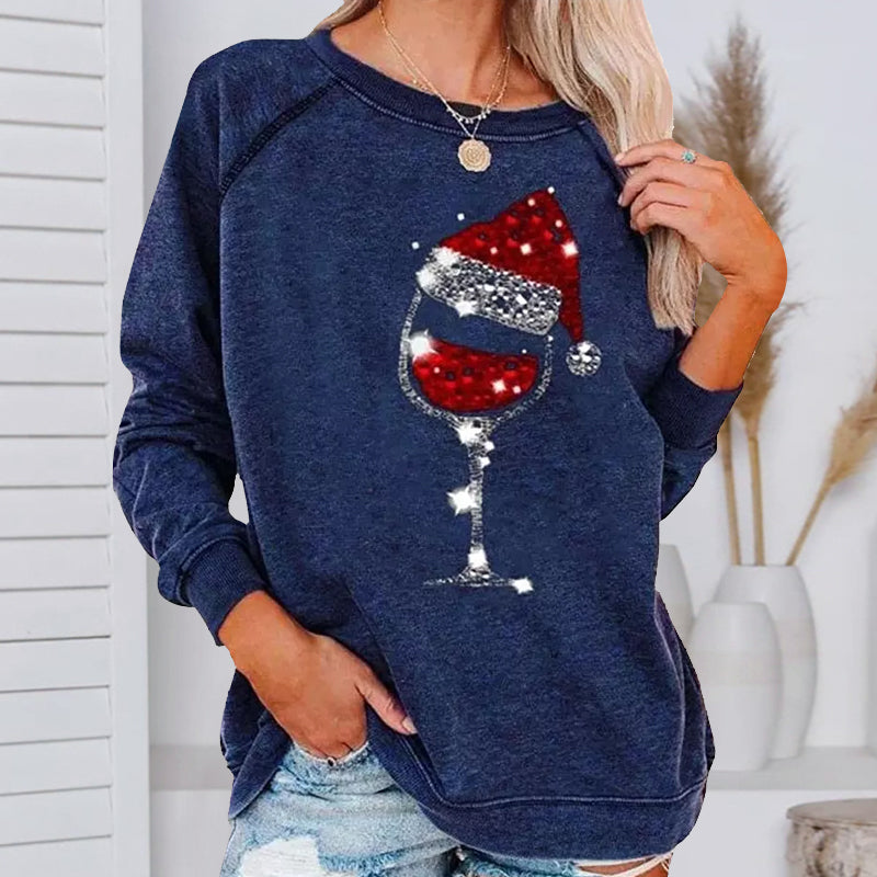 Weihnachts-Sweatshirt mit Weinglas-Print | 50% RABATT