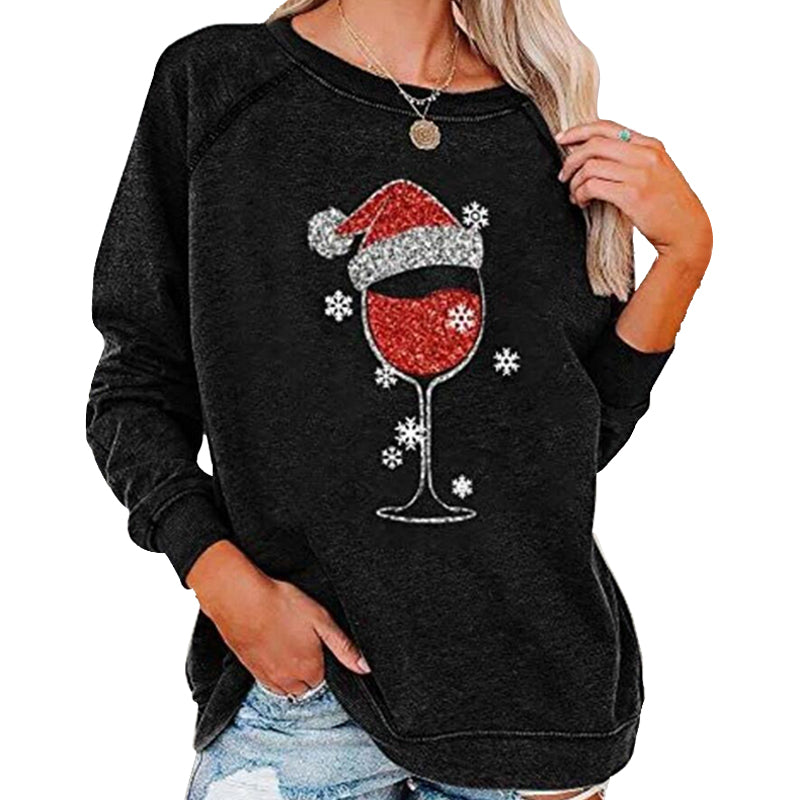 Weihnachts-Sweatshirt mit Weinglas-Print | 50% RABATT