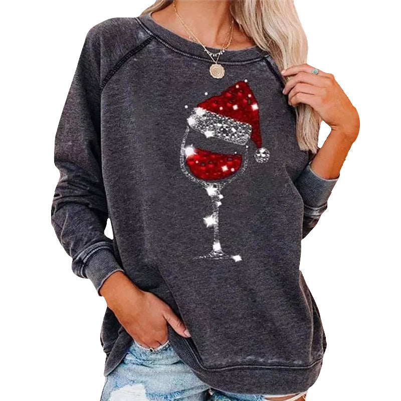 Weihnachts-Sweatshirt mit Weinglas-Print | 50% RABATT