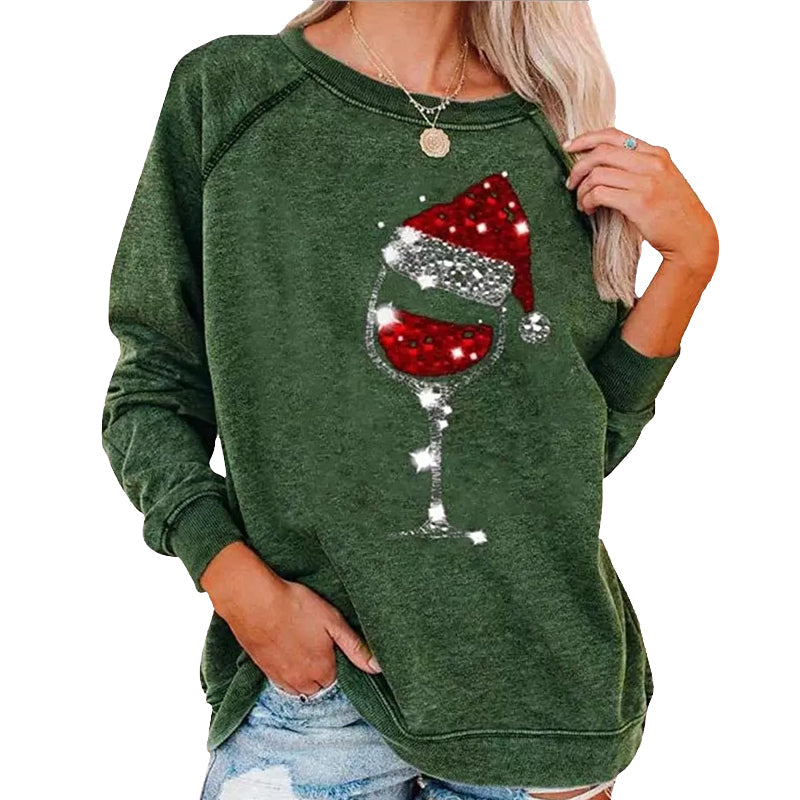 Weihnachts-Sweatshirt mit Weinglas-Print | 50% RABATT