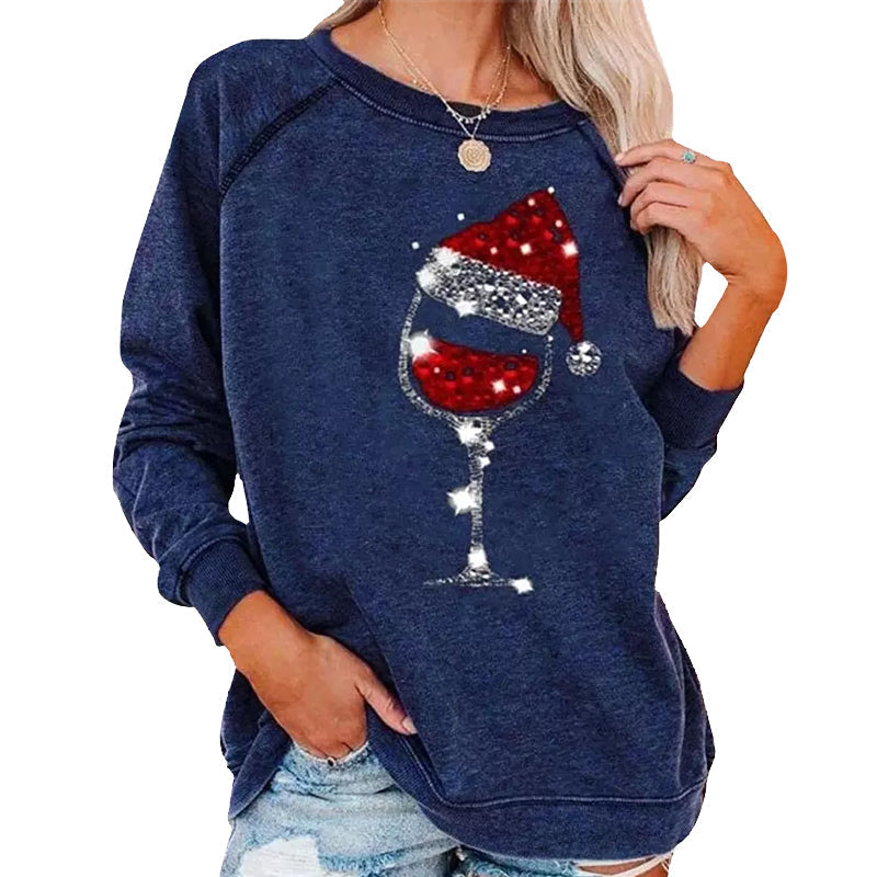 Weihnachts-Sweatshirt mit Weinglas-Print | 50% RABATT